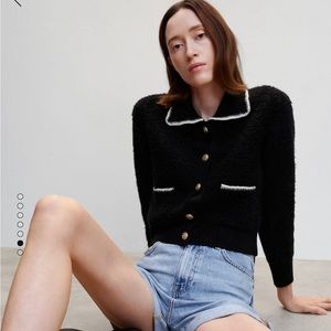 Mango Contrast Trims Cropped Cardigan
